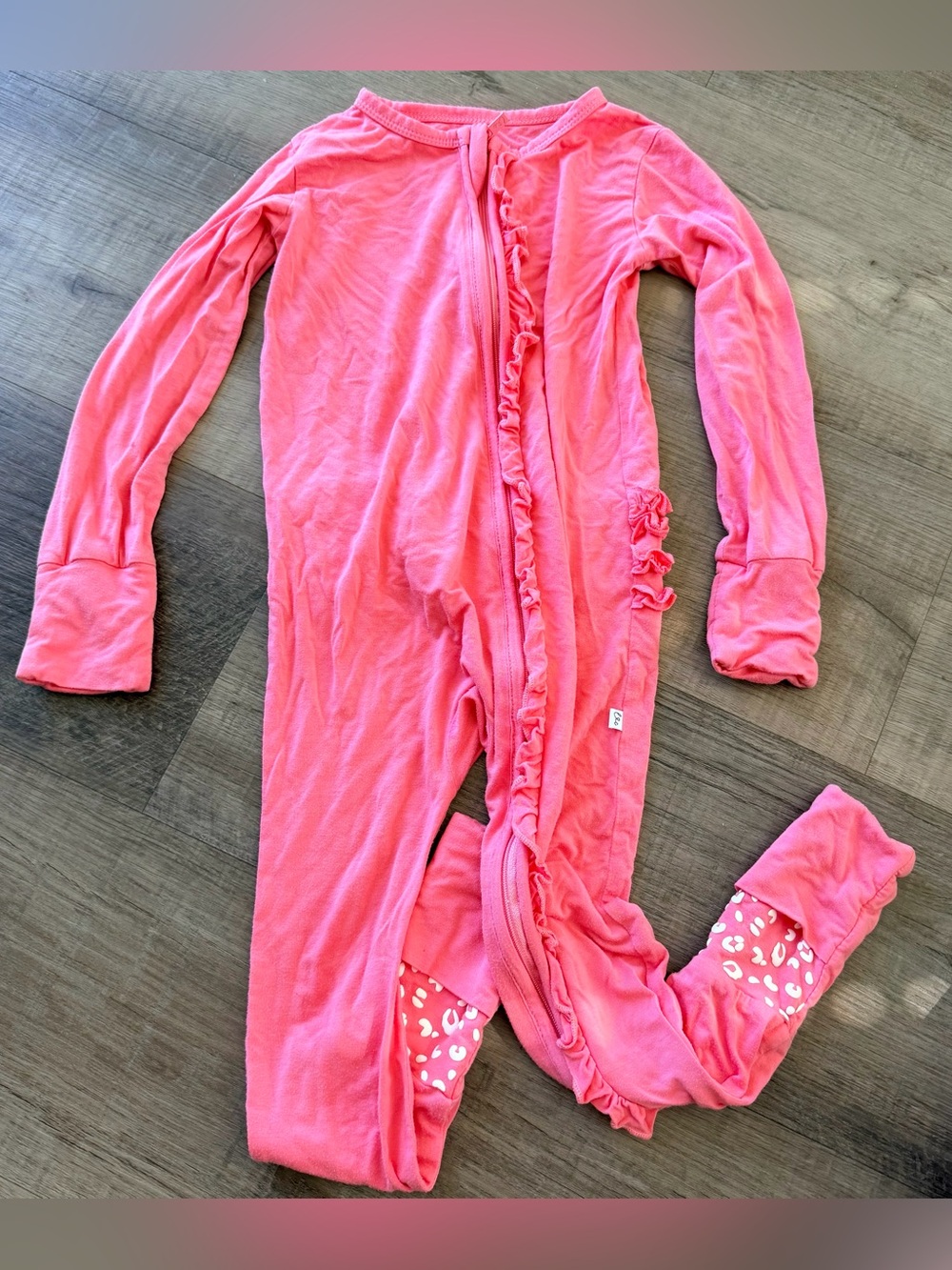 Later & Co. Pink Bamboo Ruffle Convertible Footie 2T